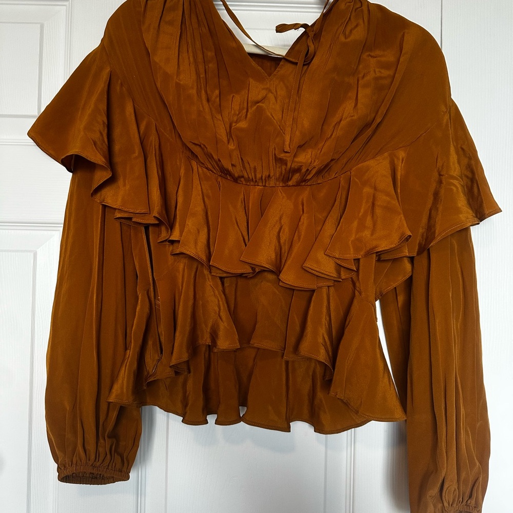 Ulla Johnson Amina Ruffled Silk-Crepe Summer Vacation Blouse NWT - Picture 4 of 4